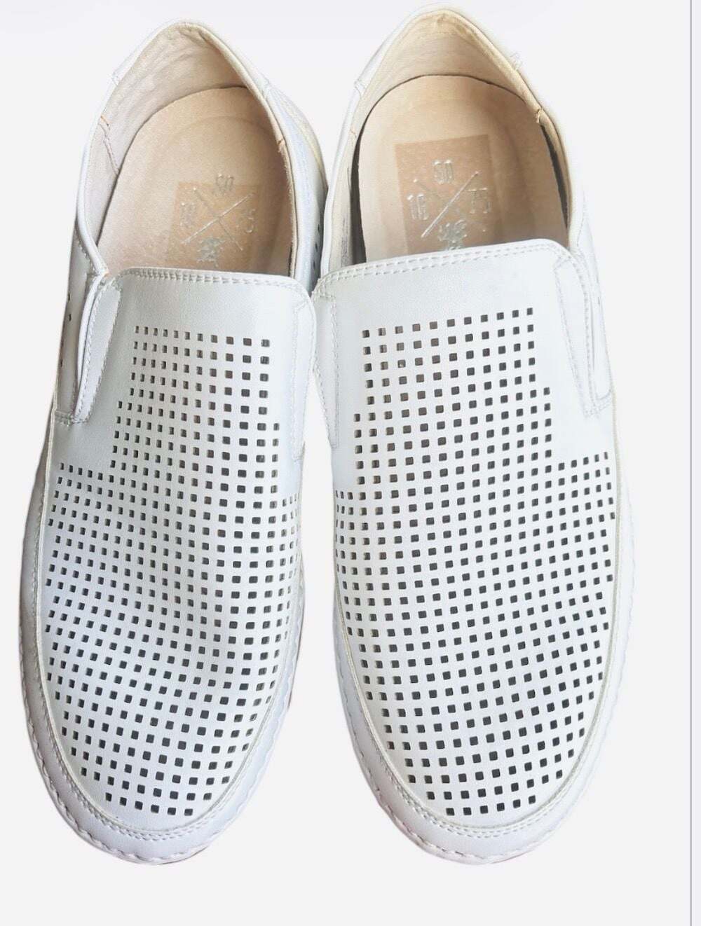 Stacy Adams Northshore White Perforated Leather Slip-On Casual Shoes